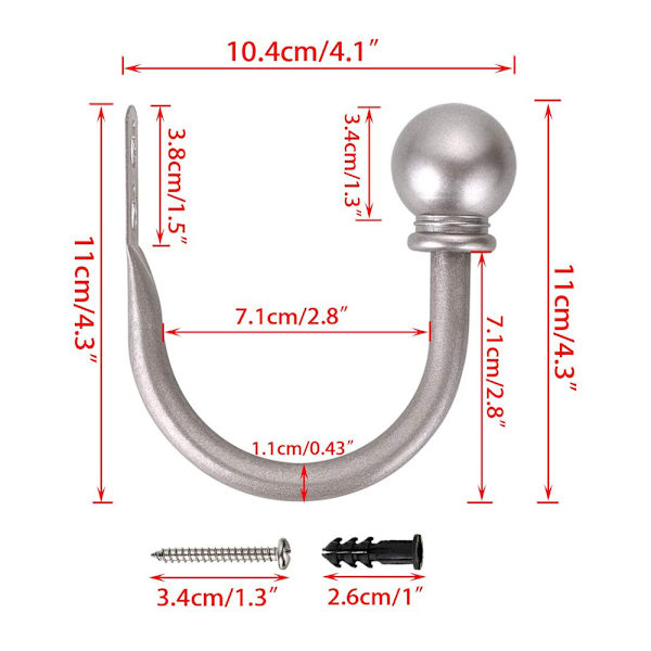 Runde Finial Gardinholdere, Dekorative Gardinkroker Vegg M