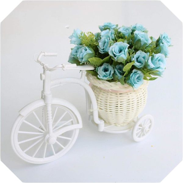 Kunstig Roseblomst med Cykelkurv Pot Sæt Dekoration Plante S