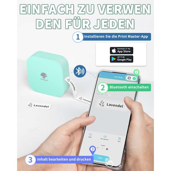 Bluetooth-tarra-tulostin, tarra-laite itseliimautuva, yhteensopiva iOS:n ja Androidin kanssa, kannettava mini-tarra-laite kotiin, toimistoon, kouluun ja tarrojen liimaamiseen