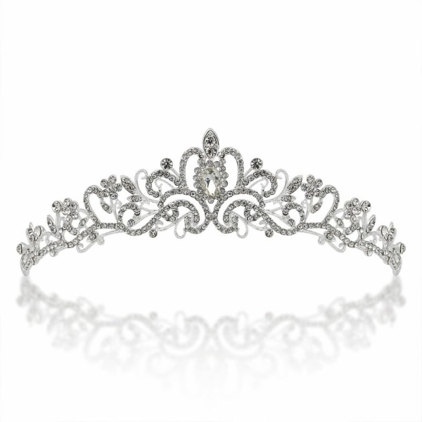 Bröllopskrona och tiara med kristaller för brudens hårtillbehör Silver Hart Tiara för kvinnor och flickor