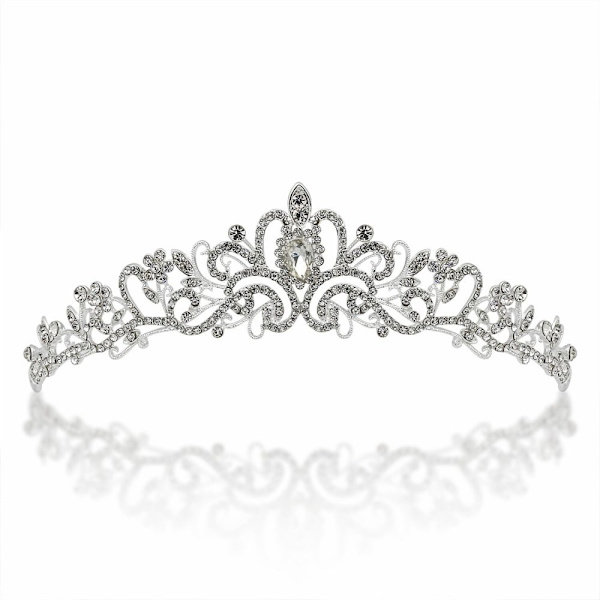 Brudekrone og tiara med krystaller til brudens hårtilbehør Sølv Hjerte Tiara til kvinder og piger