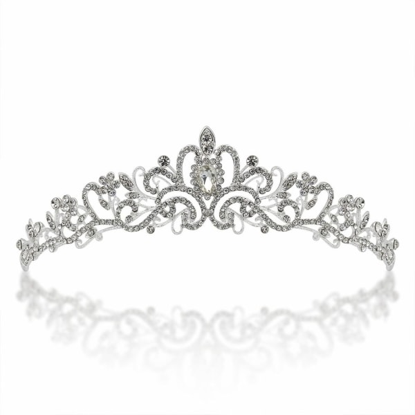 Bryllupskrone og tiara med krystaller for brudens hårtilbehør Sølv Hjerte Tiara for kvinner og jenter