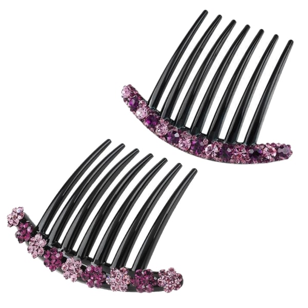 2 stk. 7-tanns hårkammer med rhinestones og blomstermønster