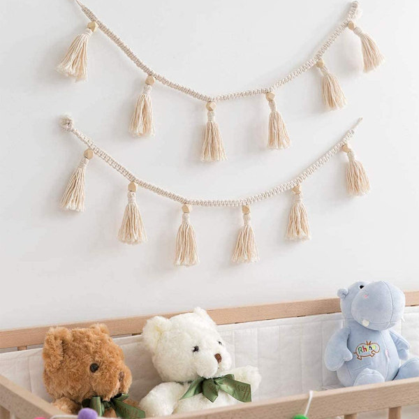 2 st macrame väggbonad fransar girlang banderoll bomull vävd väggdekoration för boho husdekoration, barnrumsdekoration
