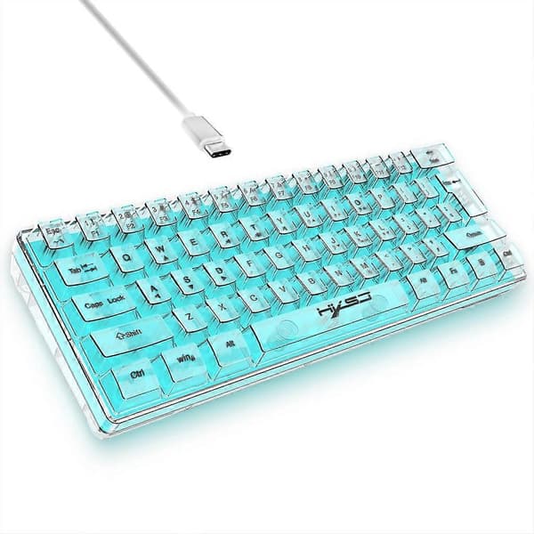 Mini 60 % kompakti 61 näppäimen läpinäkyvä pelinäppäimistö PC/Mac-koneille