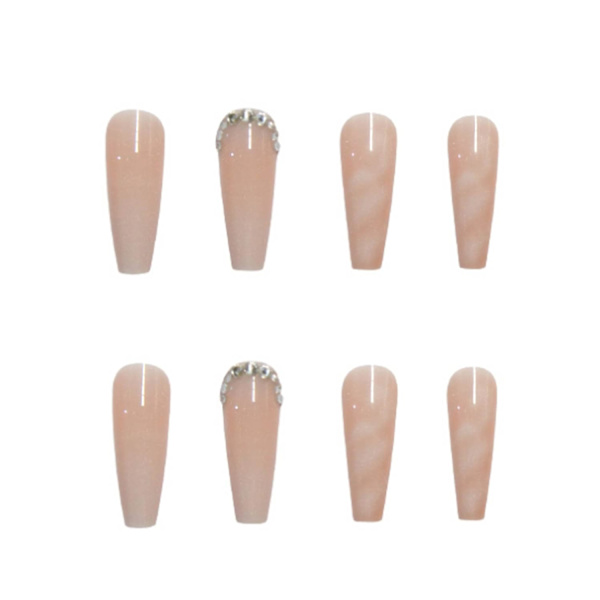 Trykte Negle Lange Kiste Falske Negle Ballerina Negle Akryl Fuld Dækning Bling Rhinestone Falske Negle til Kvinder og Piger 24 stk