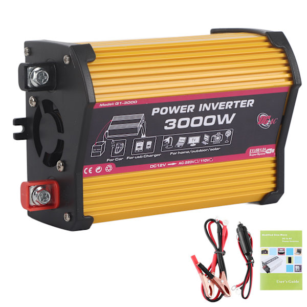 Auton invertteri, kaksi USB-porttia, 300W, autovirran muuntaja, muokattu siniaalto