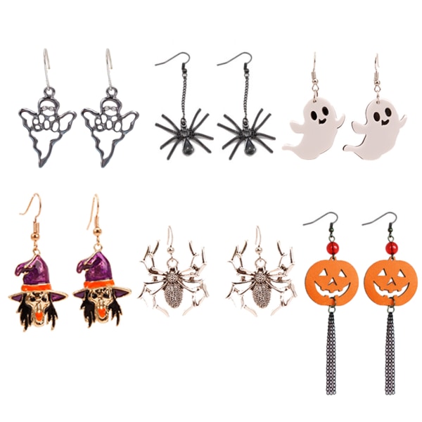 6 par Halloween-øreringer - Spøkelsesaktige/spøkelser/flaggermus