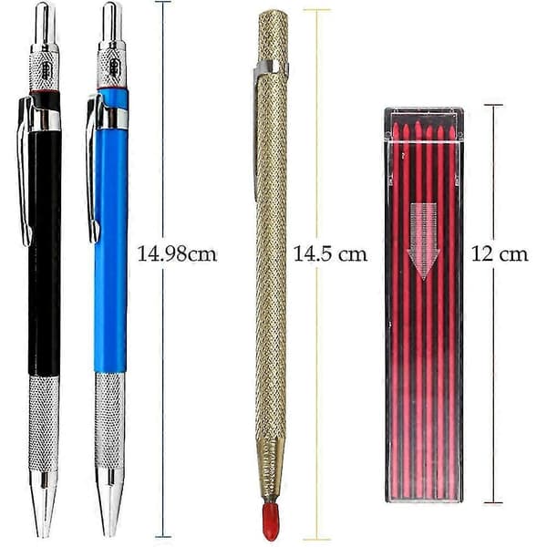 9 st 2 mm snickarpenna set, pennspets och karbidskrapa, mekanisk penna, används för ritning