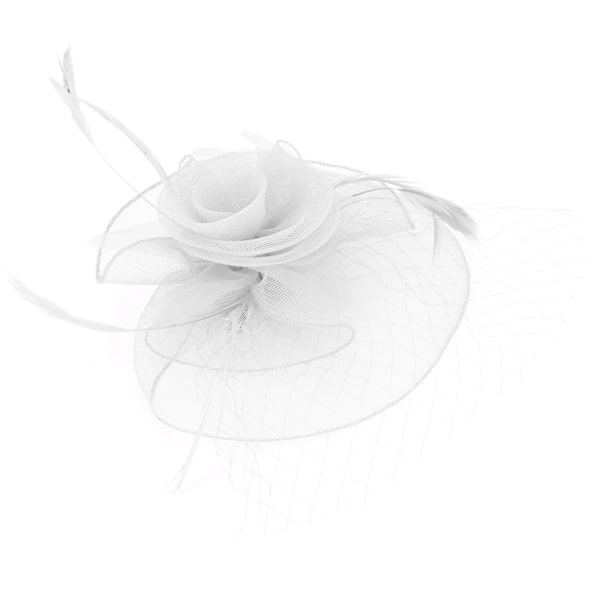 Valkoinen naisten verkkohuivi Häähattu Häähattu Lintuhäkki Fascinator Höyhen Hiusten Asuste