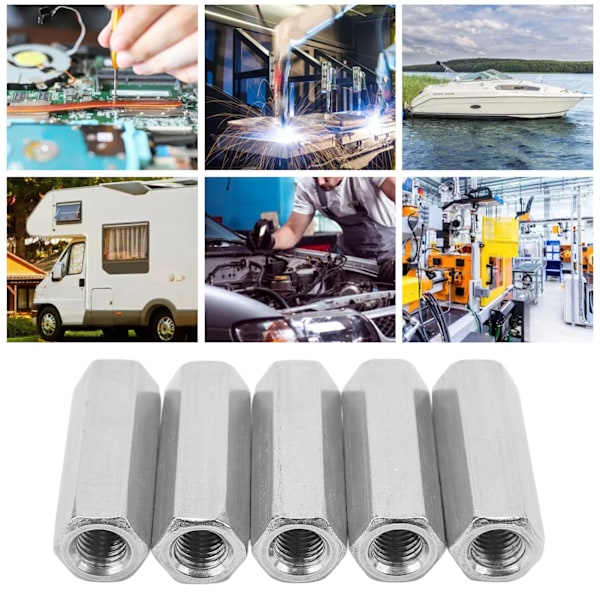5 kpl Kuusiokoloinen Kytkentämutteri M12x1.75 L60mm 304 Ruostumaton Teräs Kuusiokoloinen Kytkentämutterit Kierteitetyn Tangon Liitin