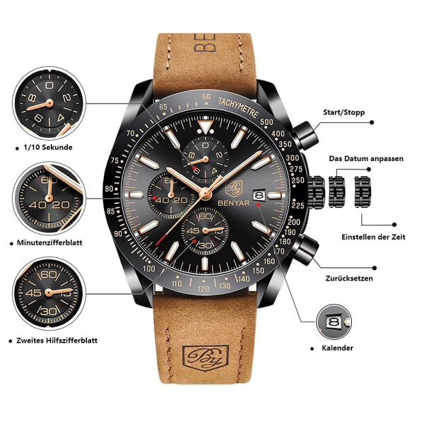 Klockor Herr Analog Quartz Chronograph Herrklockor 30M Vattentät Luminous Date Watch Casual Business Designerklockor Klassisk Elegant