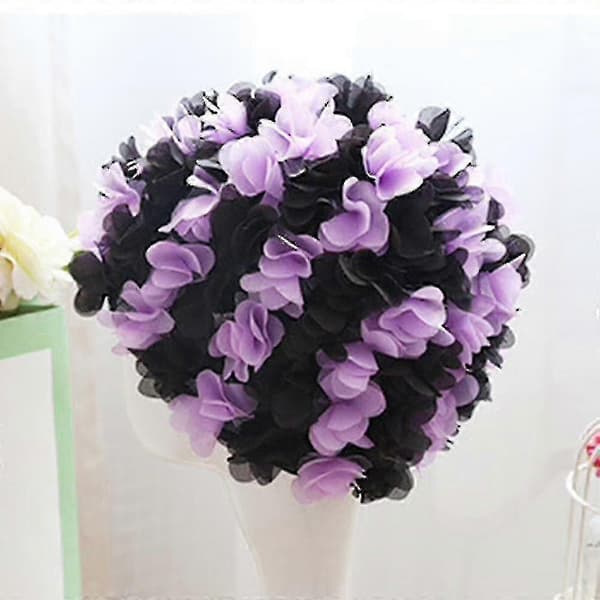 Blomsterbadehætte tredimensionelle kronblade elastisk foring behagelig åndbar badehætte til kvinder med langt hår Black purple