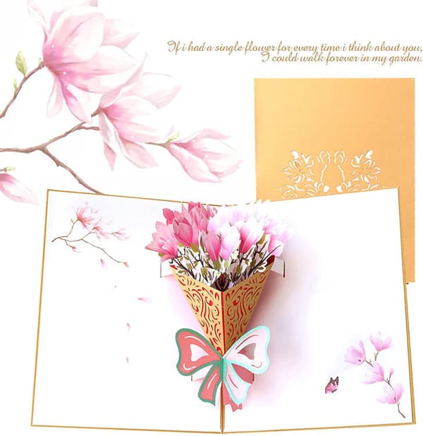 Blomster Pop Up-kort, 3D Bursdag Pop Up-kort, 3D Valentinsdag