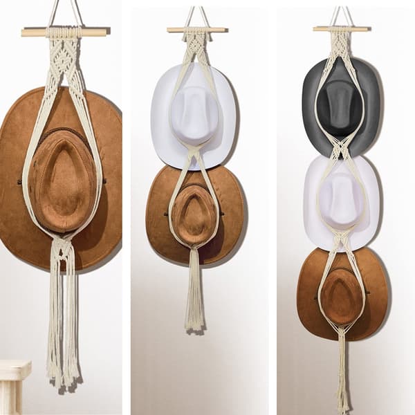 Boho Chic Macrame Hatteholdere, Stor Hængende Størrelse Dekorativ Kasket Holder Til Bred Anvendelse Og Nem Installation