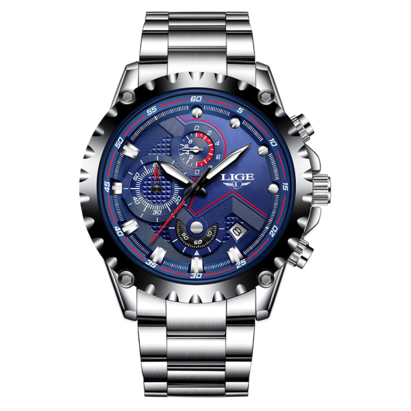 Herrmode Business Analog Quartz Klassisk Casual Blå Läderklocka