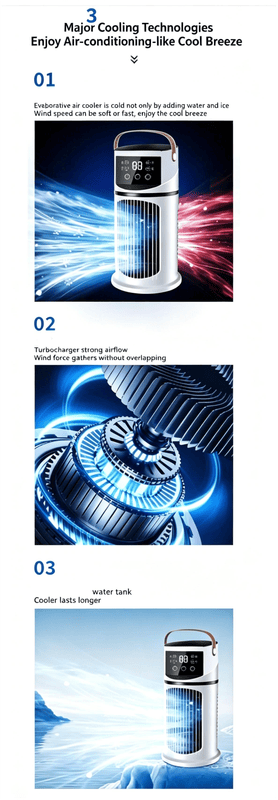 Bærbar Multifunktionel Airconditionventilator/Køletårnventilator med 9 Hastighedsindstillinger, Timerfunktion og USB-opladning – Ideel til Kontorer og Hjem