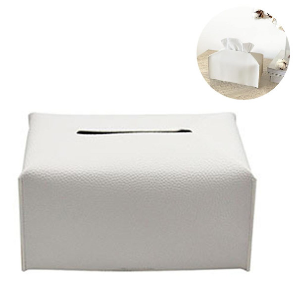 Vævæskeskrin Cover, Moderne Dekorativ Læder Rektangulær Vævæskeskrin Case Organizer Holder til Kommode, Natbord, Stue - Hvid