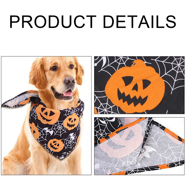 Halloween Hunde-Bandanas 2-pak, Græskar og Spindelvæv-Slips, Omvendbar Trekant-Hundeskærf