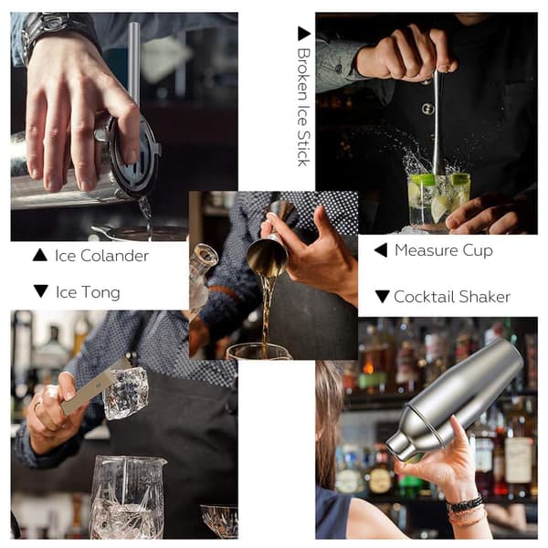 Cocktail Shaker Sæt, 15-Dele Pro Grade Rustfrit Stål Bartender Sæt Med Elegant Bambusstativ Og Opskriftsguide, 550Ml Kapacitet, Til Cocktail