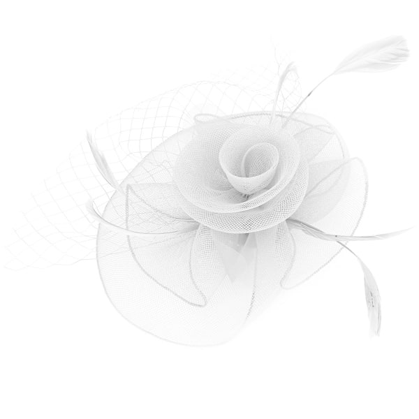 Vit dam brudslöja hatt bröllop fågelbur fascinator fjäder hår accessoar
