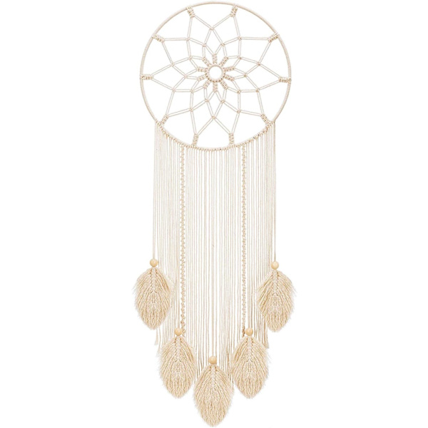 Stor drömfångare Makrame Boho Väggdekoration Vävd Fjäder
