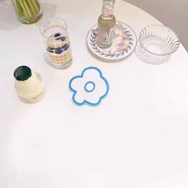 Akryl Blomst Coaster Varmeisolering Sød Blomst Transparent Stabil Antislip Akryl Coasters Blå