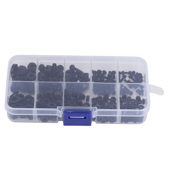 270pcs/box M2/M2.5/M3/M4/M5 Nylon Screw Nut Washer Assortment Kit Hardware FastenersBlack