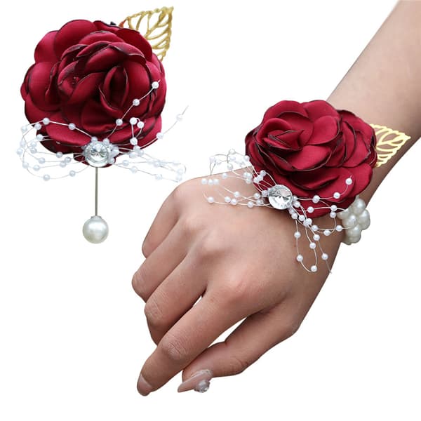 Brud Corsage Kunstig Bryllupsblomst Blondeblade Dekoration