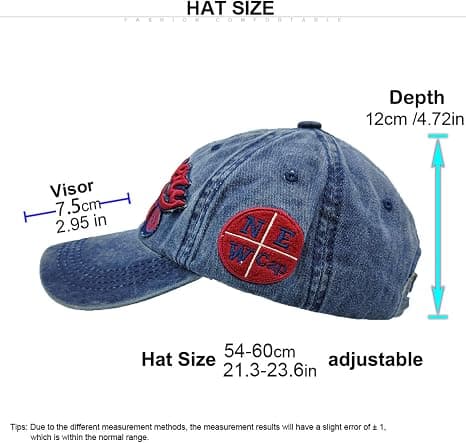 (blå) Baseball Cap Bomuld Justerbar Vasket Klassisk Far Hat Vint