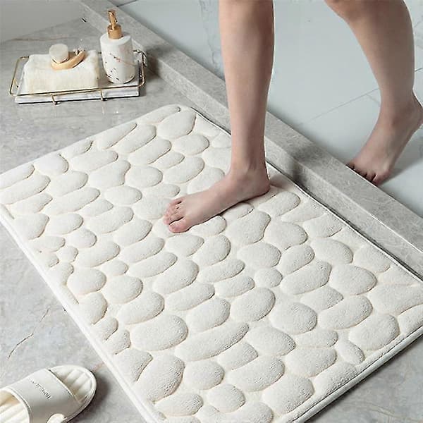 Brosteinsmønstret Baderomsmatte i Korallfleece, Sklisikker Teppe til Badekar, Gulvmatte Dusjrom
