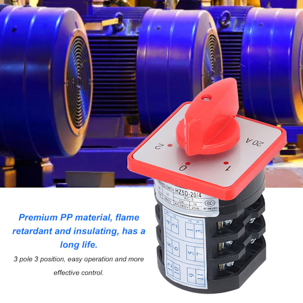 BERM Övergångsströmbrytare Rotationsknapp 3-polig 3-läges Tillbehör för Strömstyrning AC 380V