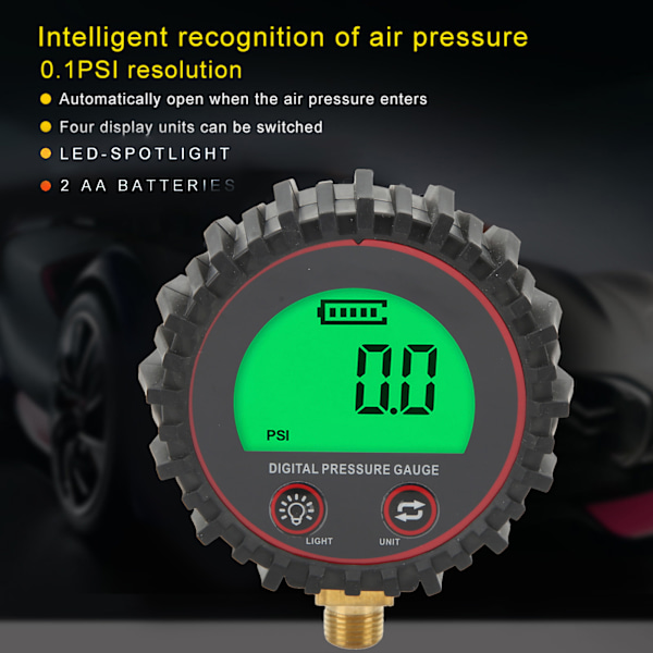 Digitalt tryckmätare Stor LCD-display Snabb och exakt avläsning för bilar, lastbilar, motorcyklar, terrängfordon, SUV:ar, husbilar