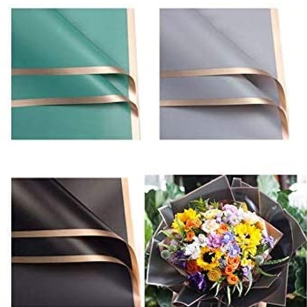 20 ark gullkant blomsterinnpakningspapir, DIY gaveinnpakning, Wa