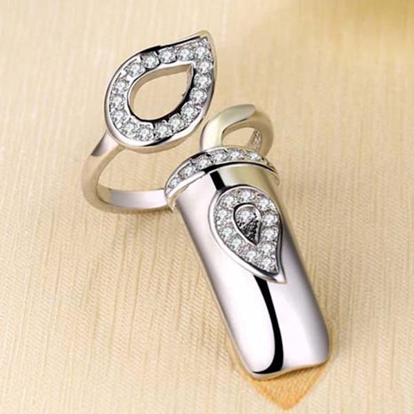1 Set/ 4 st Rhinestone Fingernail Ring Finger Tip Justerbar Öppning Nail Art Charms Tillbehör för Kvinnor Flickor, Silver