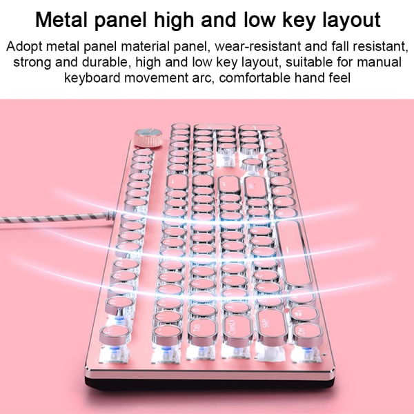 Retro mekaniskt spelande tangentbord 104 tangenter, LED-bakgrundsbelyst tangentbord