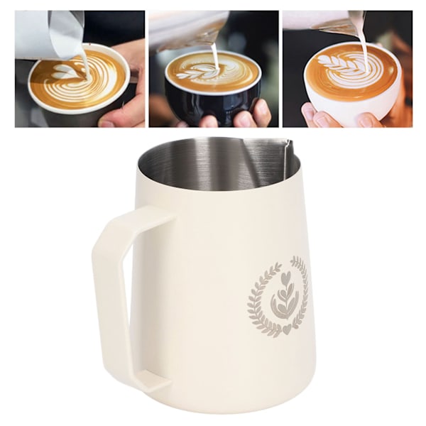 Melkeskumkanne i rustfritt stål, skumkanne, blandingskopp, pott for kaffedrikker, 450 ml, hvit
