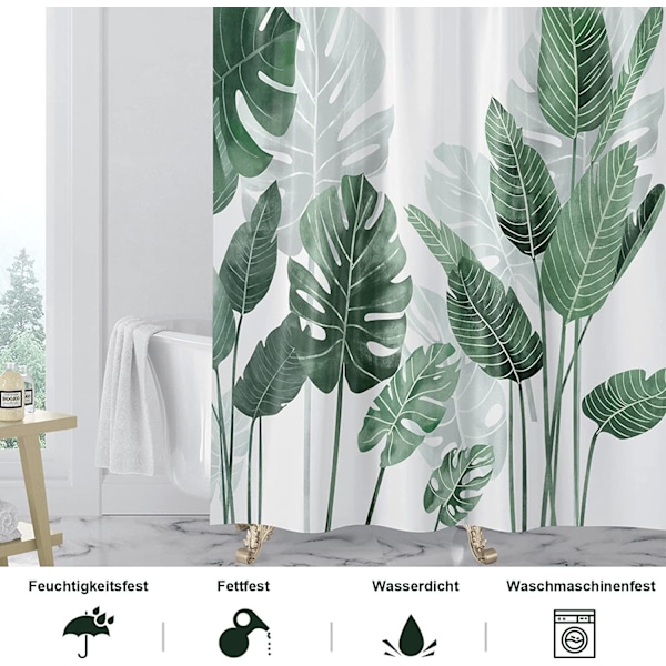 Duschdraperi  Antimögel Duschdraperier Gröna Blad Växter Vattenavvisande Polyester Badgardin Tvättbar Badgardin