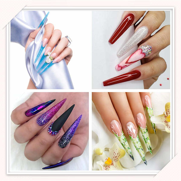 120 stk Stiletto Ekstra Lange Skarpe Kunstige Negletips Akryl Falske Negle for DIY Neglesalonger, 12 Størrelser