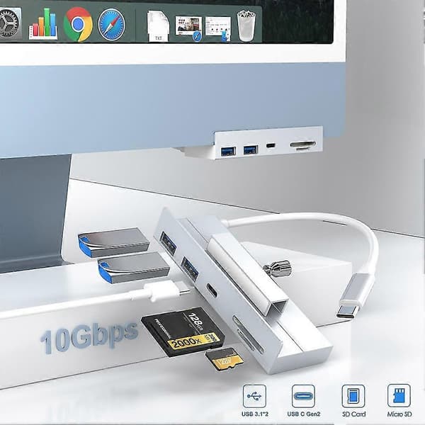 Usb C 3.2 10 Gbps Usb C -keskitin, 5-in-1 Usb-keskitinsovitin, jossa 2 Usb A -porttia (10 Gbps), Type-c-portti (