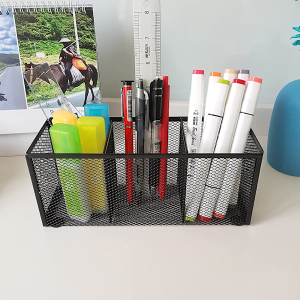 Blyantsholder, Sort Mesh Pen Organizer Opbevaringskurv med 3