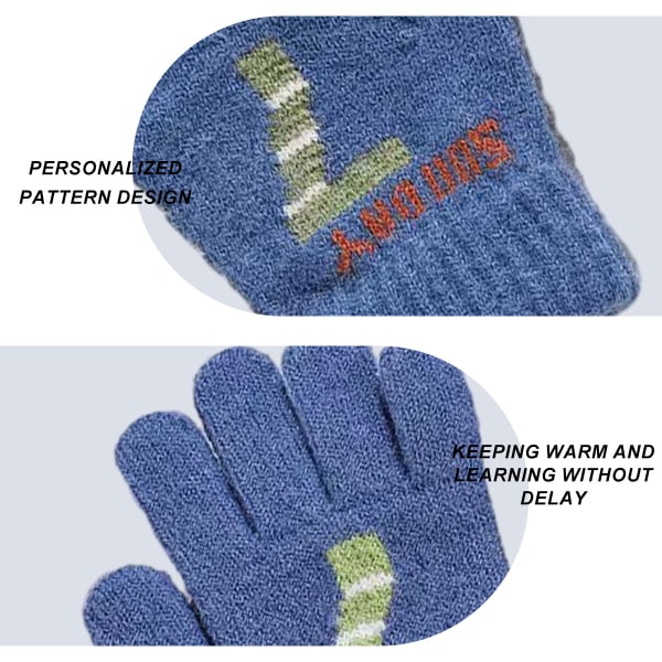 Vinter Cartoon Fem-Finger Vantar Pojkar Stickade Plysch Primär