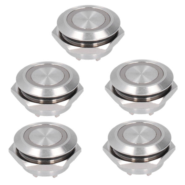 5 stk. Momentane Trykknapsbrytere Metal Auto Reset Ultra Tynd Vandtæt med LED 19mmDC3~6V Gul