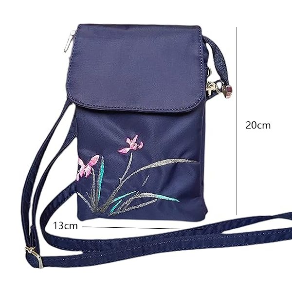 Kvinnors mobiltelefonväska crossbody, nylonbroderi liten axelväska