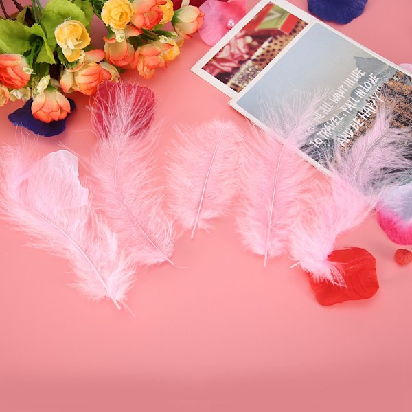 300 stk. Farverige Fjer til DIY Håndværk Bryllup Hjem Fest Dekorationer DIY Tilbehør (Pink)