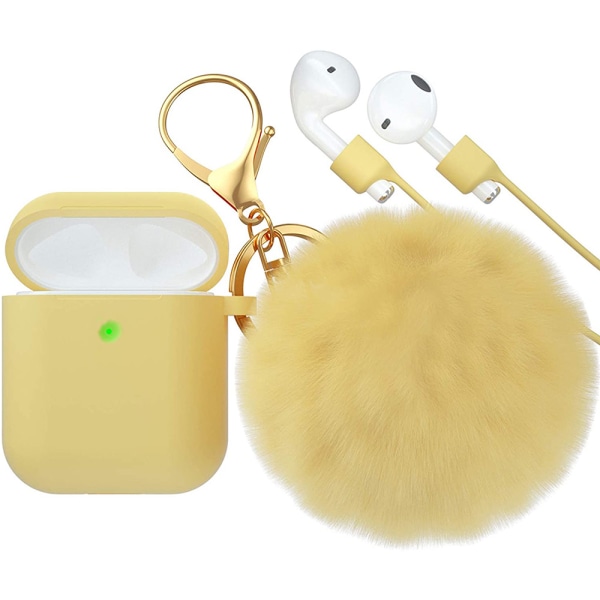 Airpod Case,Silicone Case Cover with Fur Ball Keychain Compatibl