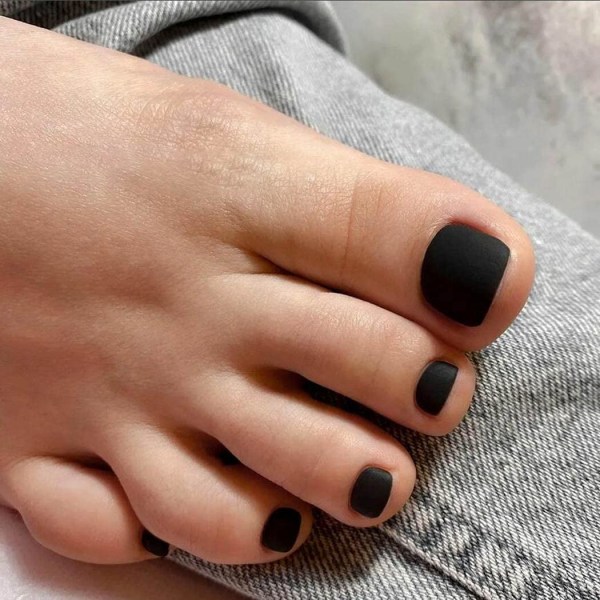 Mode matt falska tånaglar Fot falska naglar cover Aryclic Square Daily Party Date Clip Tryck på tånaglar för kvinnor och flickor (24 st) Black