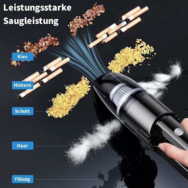 Bil dammsugare Bilbatteri handhållen dammsugare, 6000 Pa sladdlös bildammsugare, batteridammsugare med 2000 mAh batterier, våt torr