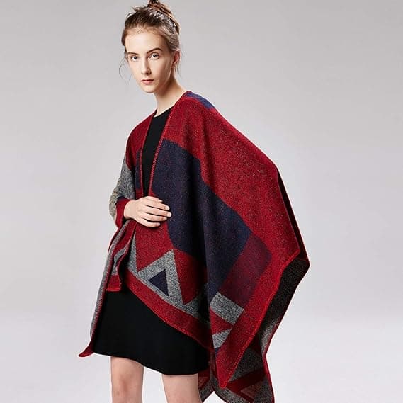 Rødt Vendbart Oversized Vinterteppe Sjal Wrap Åpen F for Kvinner