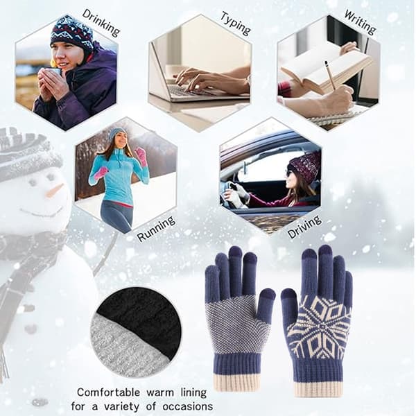 2 Par Varme Handsker Vinter Touchscreen Handsker Dame Luffer Tykke Strikkede Handsker Herre Navy blue